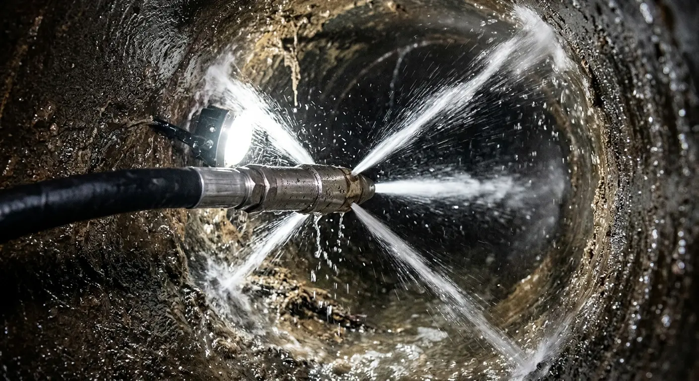 High-pressure hydro jetting nozzle cleaning sewer pipe for Sewer Cleanout in Anaconda-Deer Lodge County