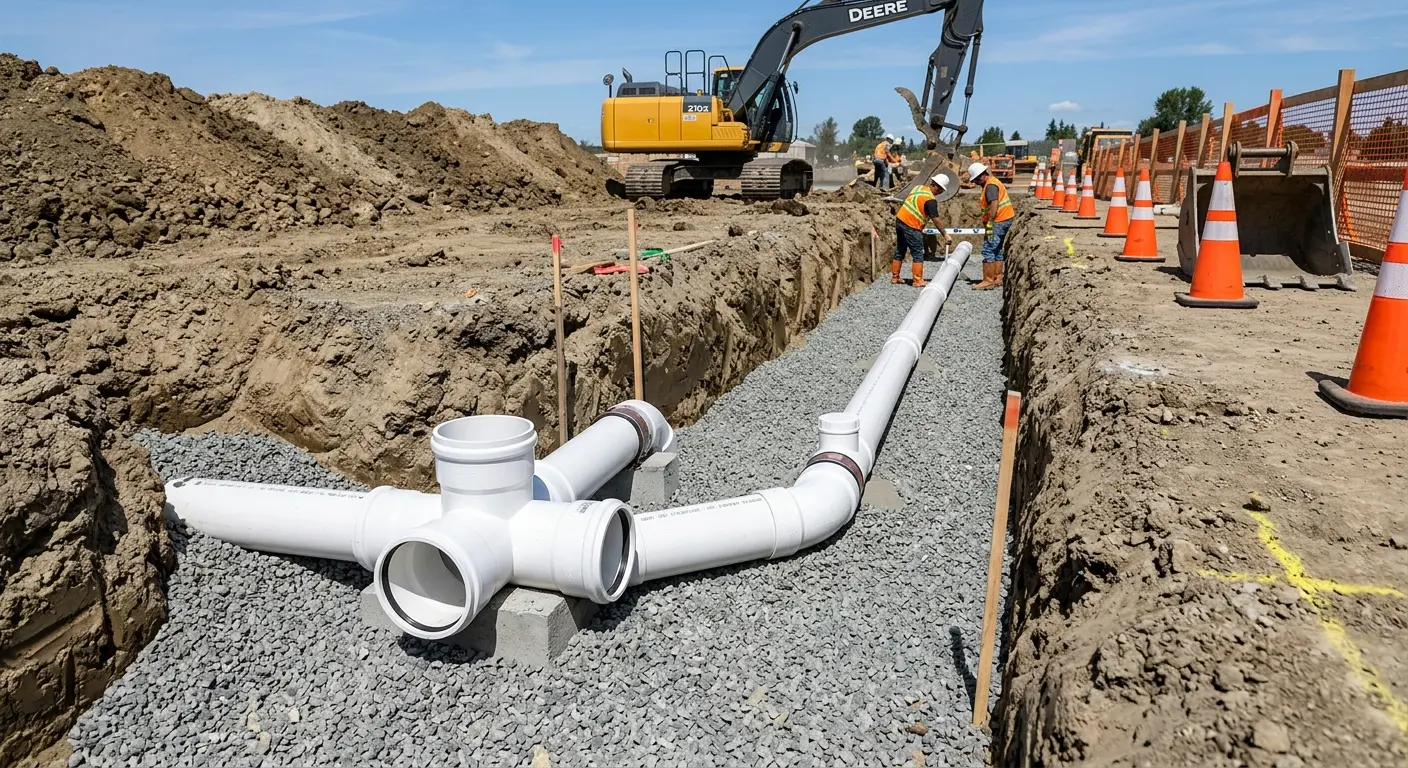 New PVC sewer pipe installation in open trench for Sewer Backup in Anaconda-Deer Lodge County